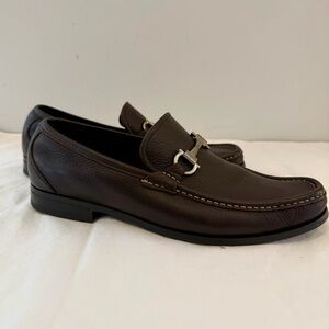 Salvatore Ferragamo Dark Brown Pebbled  Leather Slip-Ons-EUC